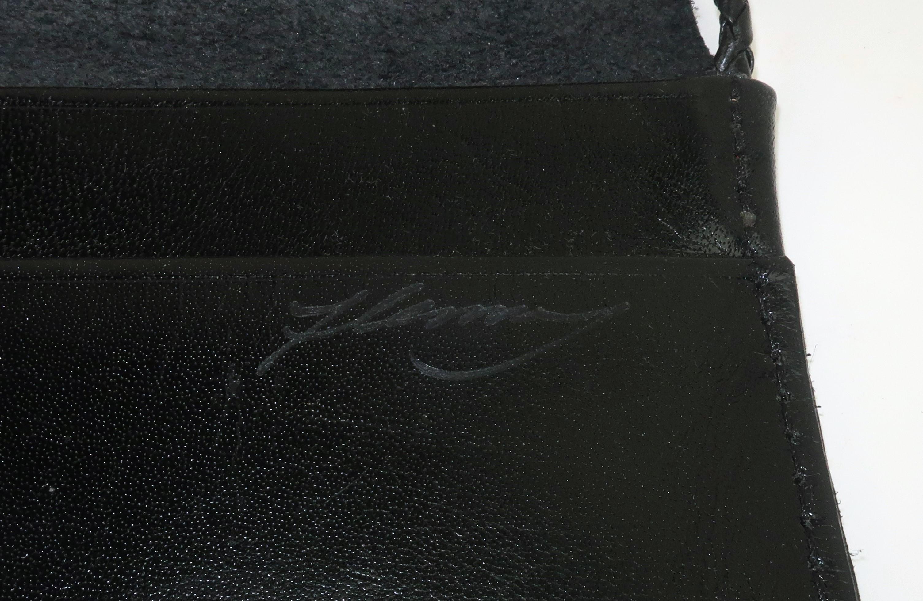 JOHN FLEMMING Black Leather Slip Top Handbag With Sterling Silver Frog Detail For Sale 7