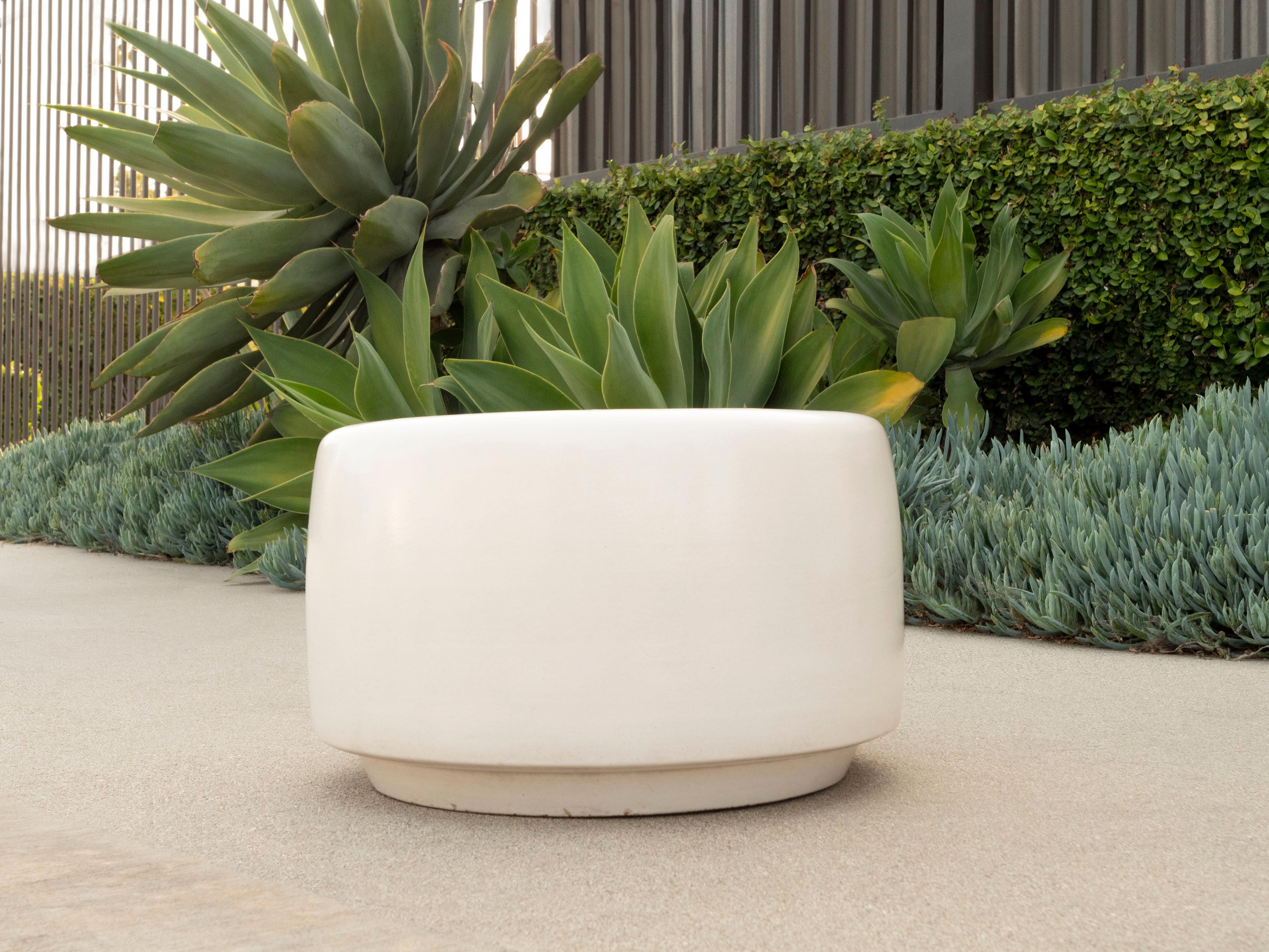 Mid-Century Modern white glazed planter by designer John Follis for Architectural Pottery. Known as the 