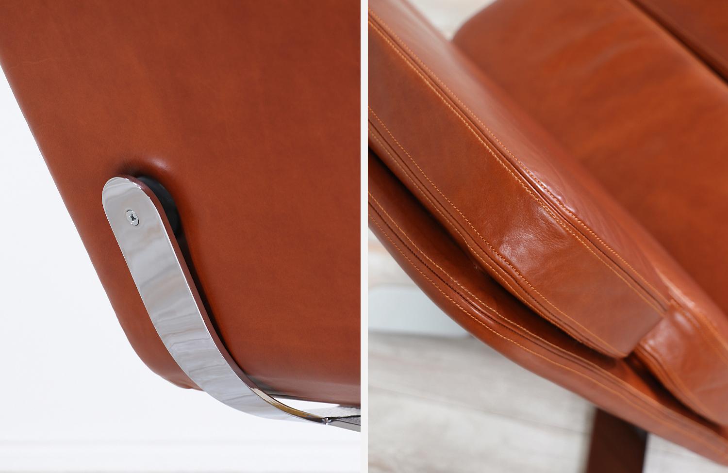 John Follis “Solo” Cognac Leather Lounge Chairs for Fortress 5