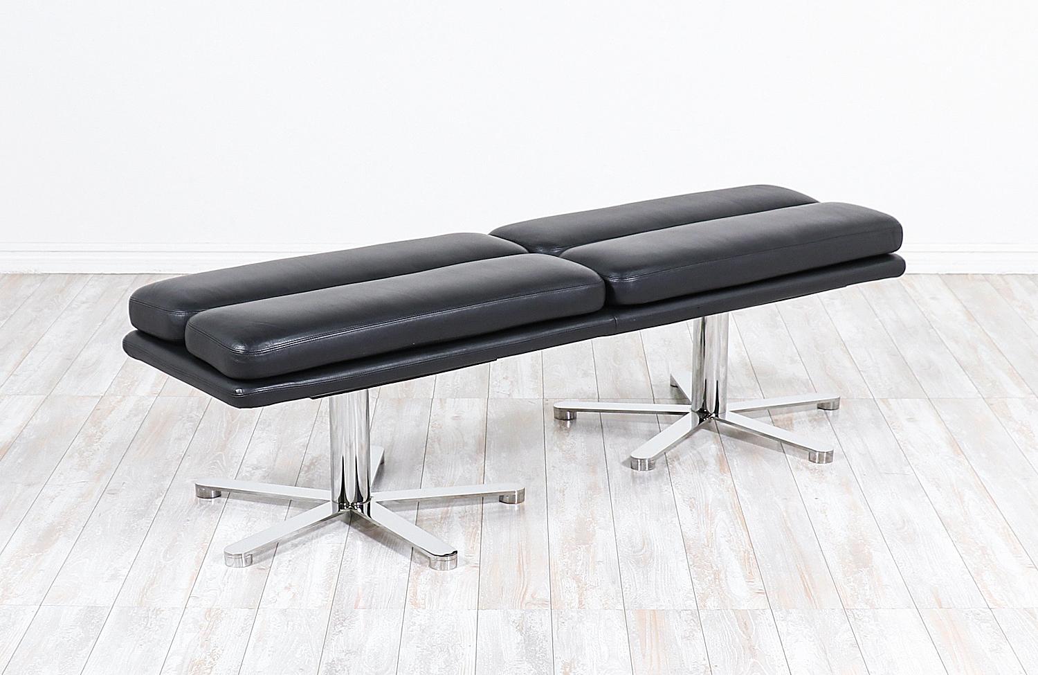 Mid-Century Modern John Follis “Solo” Leather & Steel Bench for Fortress