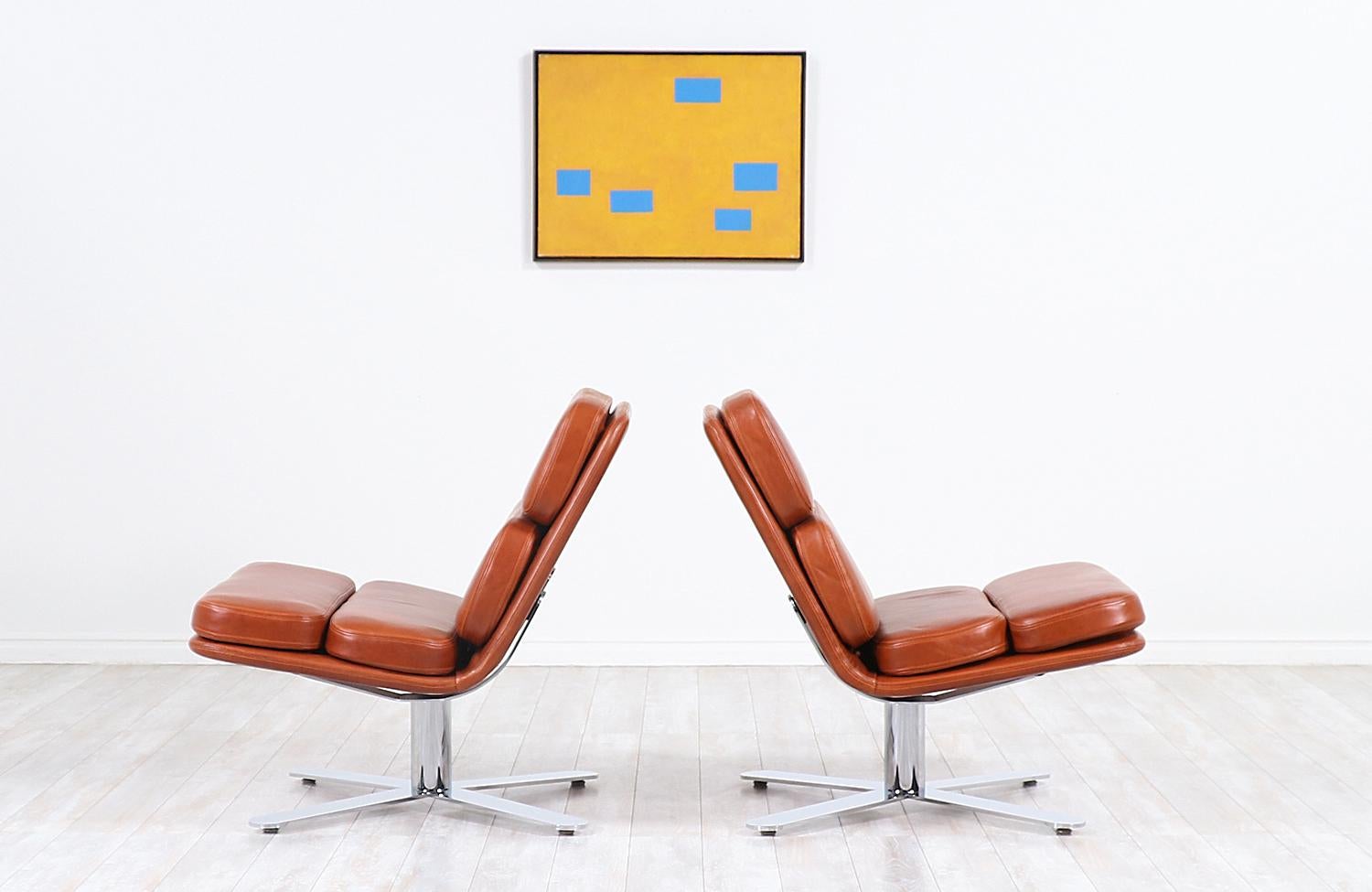 American John Follis “Solo” Cognac Leather Lounge Chairs for Fortress