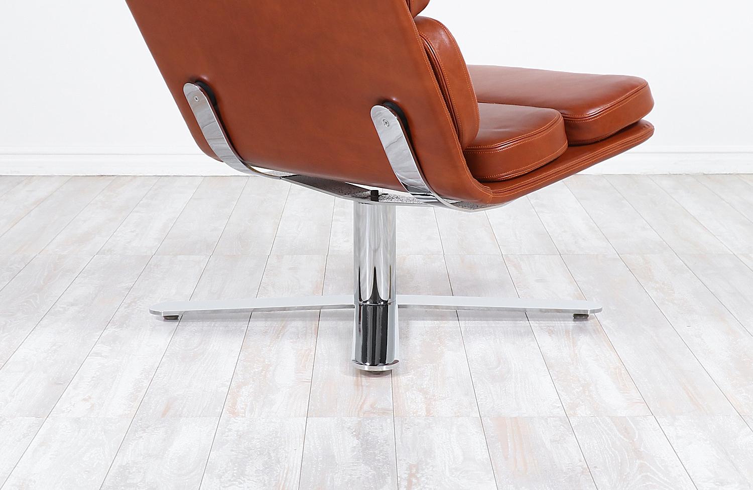 John Follis “Solo” Cognac Leather Lounge Chairs for Fortress 2