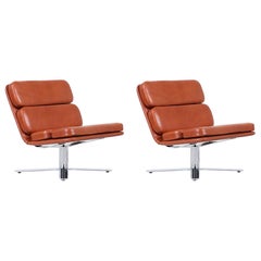 John Follis “Solo” Cognac Leather Lounge Chairs for Fortress