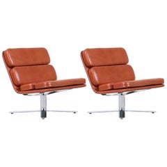 John Follis “Solo” Cognac Leather Lounge Chairs for Fortress