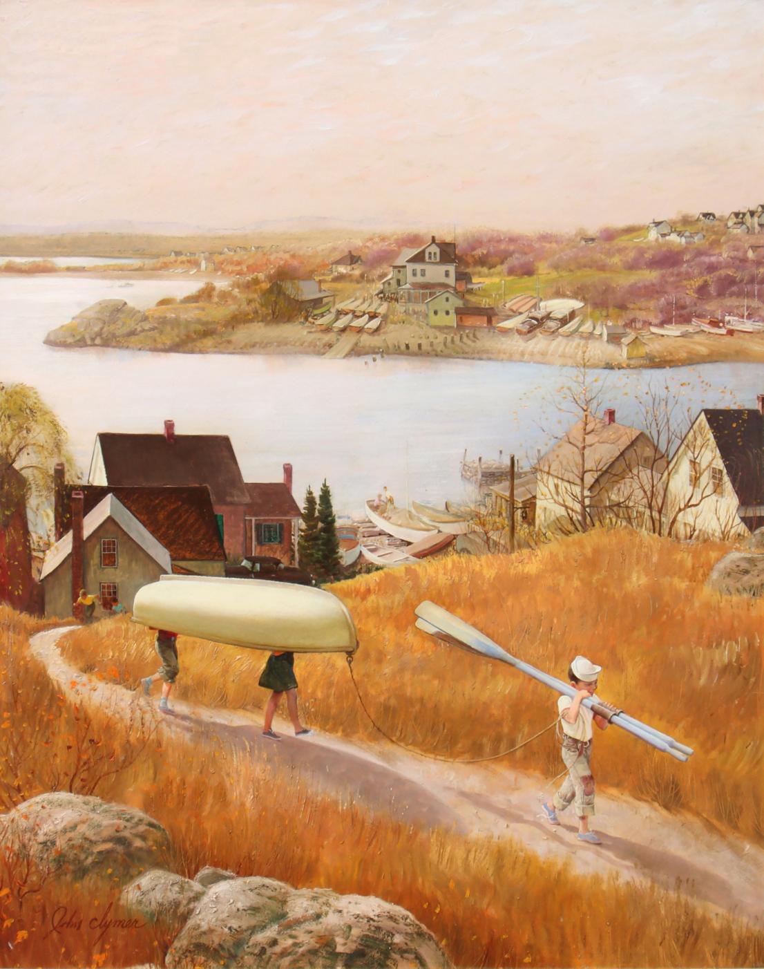 John Ford Clymer Figurative Painting - Children with Rowboat, Saturday Evening Post Cover