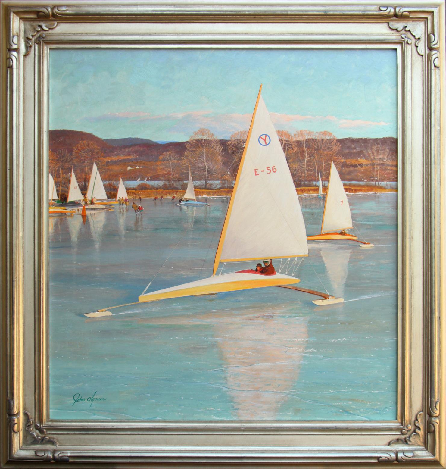 Ice Boating, Saturday Evening Post cover, November 28, 1959 - Painting by John Ford Clymer