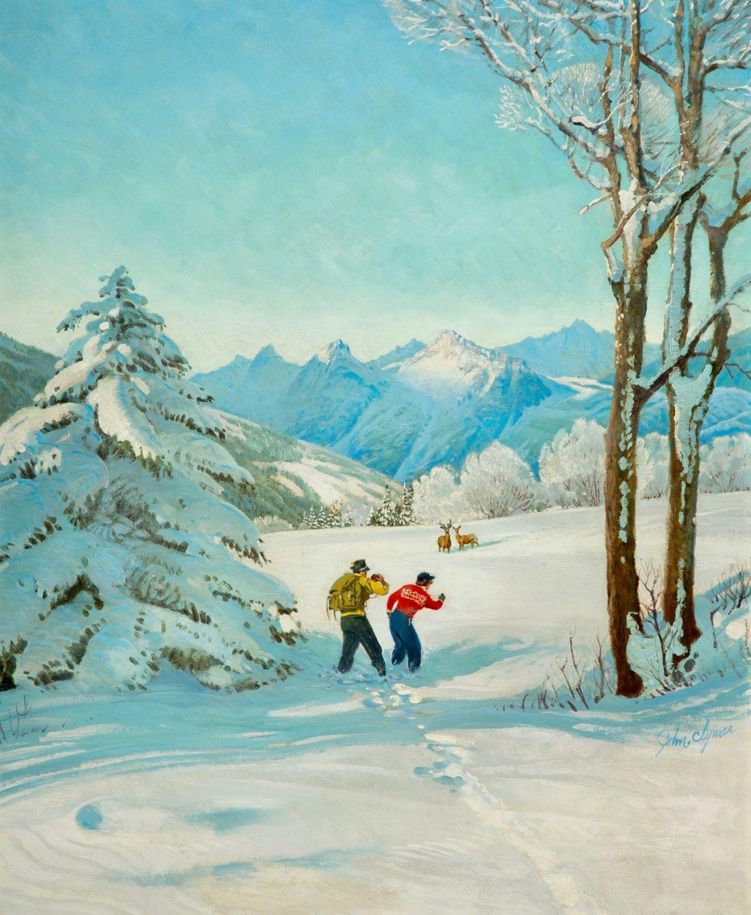 John Ford Clymer Landscape Painting - When Couples Meet, Ballantine Beer advertisement, 1953