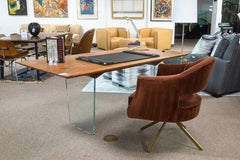 John Ford Custom Made Contemporary Modern Glass Base Slab Wood Desk