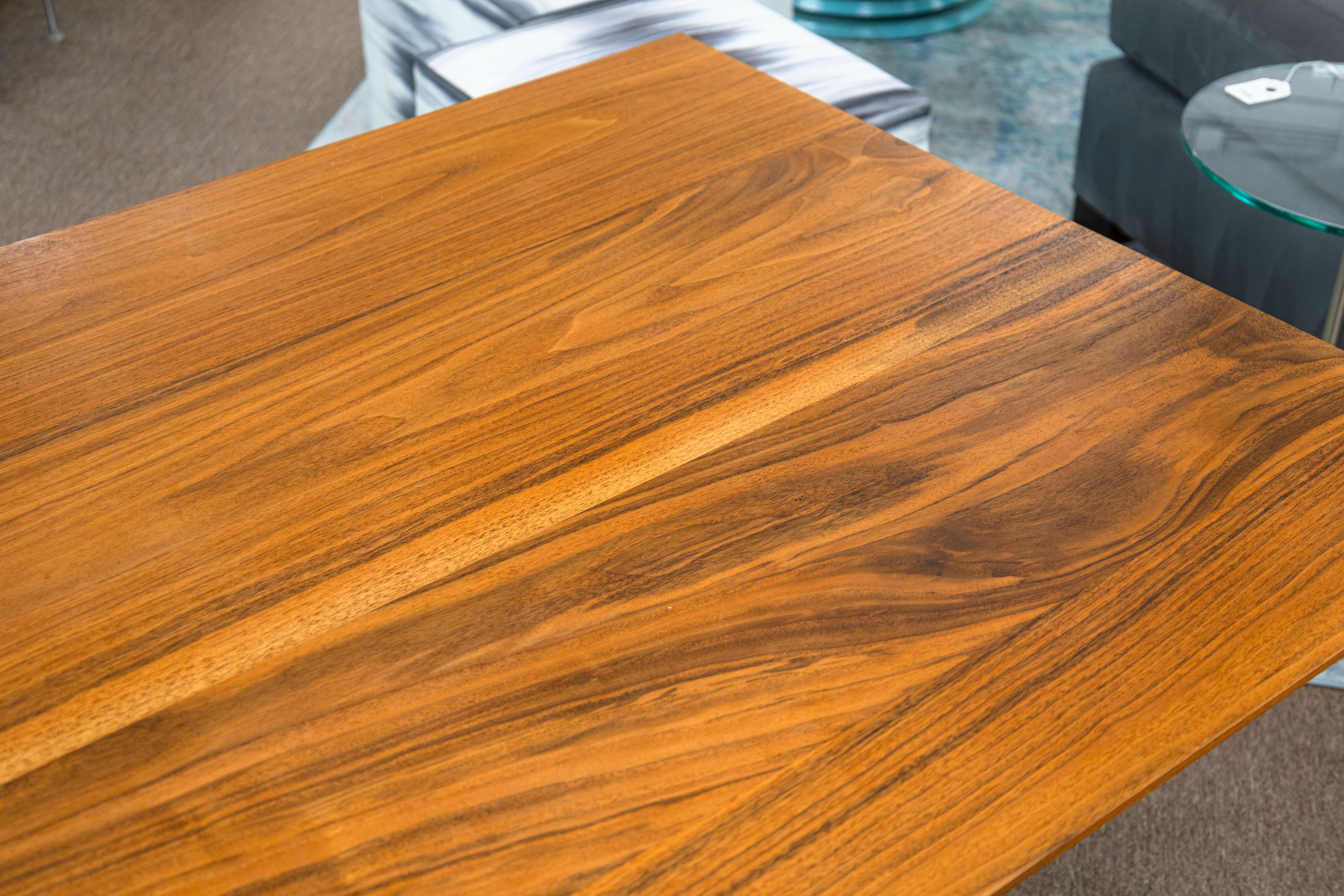 American John Ford Custom Made Contemporary Modern Glass Base Slab Wood Desk For Sale