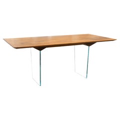 John Ford Custom Made Contemporary Modern Glass Base Slab Wood Desk John Ford Custom Made Contemporary Modern Glass Base Slab Wood Desk
