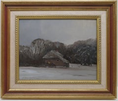 Pintura postimpresionista inglesa WINTER SNOW SCENE SUSSEX firmada JOHN FOULGER