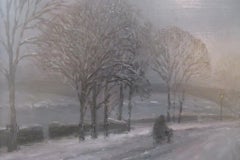 John Foulger (1942-2007) Pintura al óleo impresionista inglesa CHISWICK LONDRES Nieve