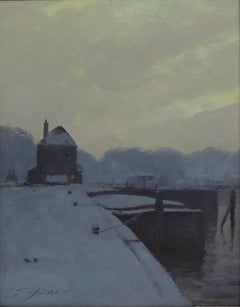 John Foulger (1942-2007) Winter Snow Scene fine Post Impressionist oil painting