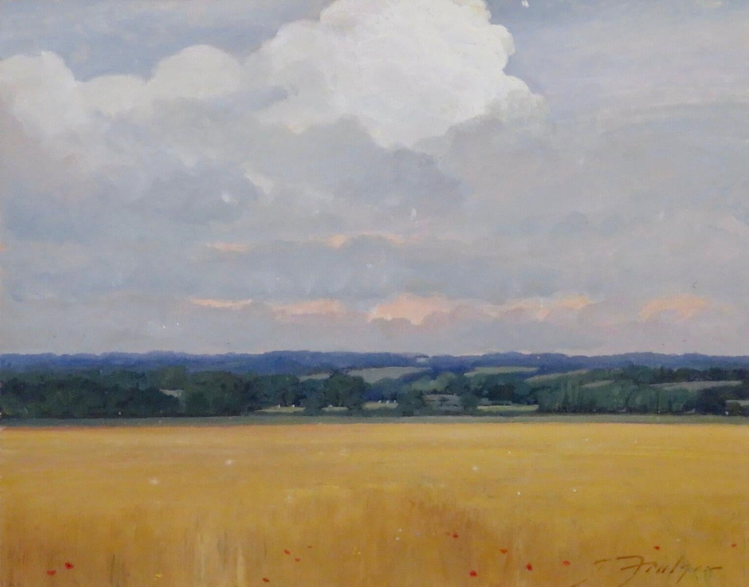 Original Post Impressionist oil acrylic on board SUFFOLK LANDSCAPE SUMMERTIME  - Painting by John Foulger
