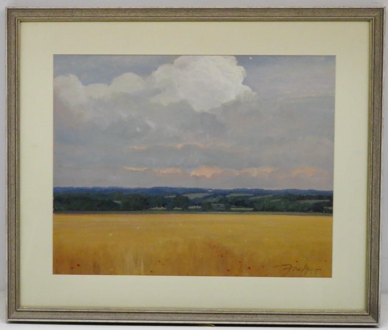 Original Post Impressionist oil acrylic on board SUFFOLK LANDSCAPE SUMMERTIME  - Post-Impressionist Painting by John Foulger