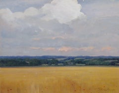 Huile acrylique originale post-impressionniste sur carton SUFFOLK LANDSCAPE SUMMERTIME 