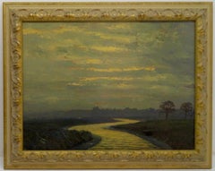 Vintage Original post impressionist oil painting ARUNDEL SUSSEX SUNSET by John Foulger