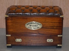 John Fowler Steam Train Chesterfield Brown Leather Miltary Campaign Trunk Bench