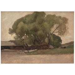 Antique John Francis Murphy Old Sawmill, Arkville Oil on Canvas, 1884