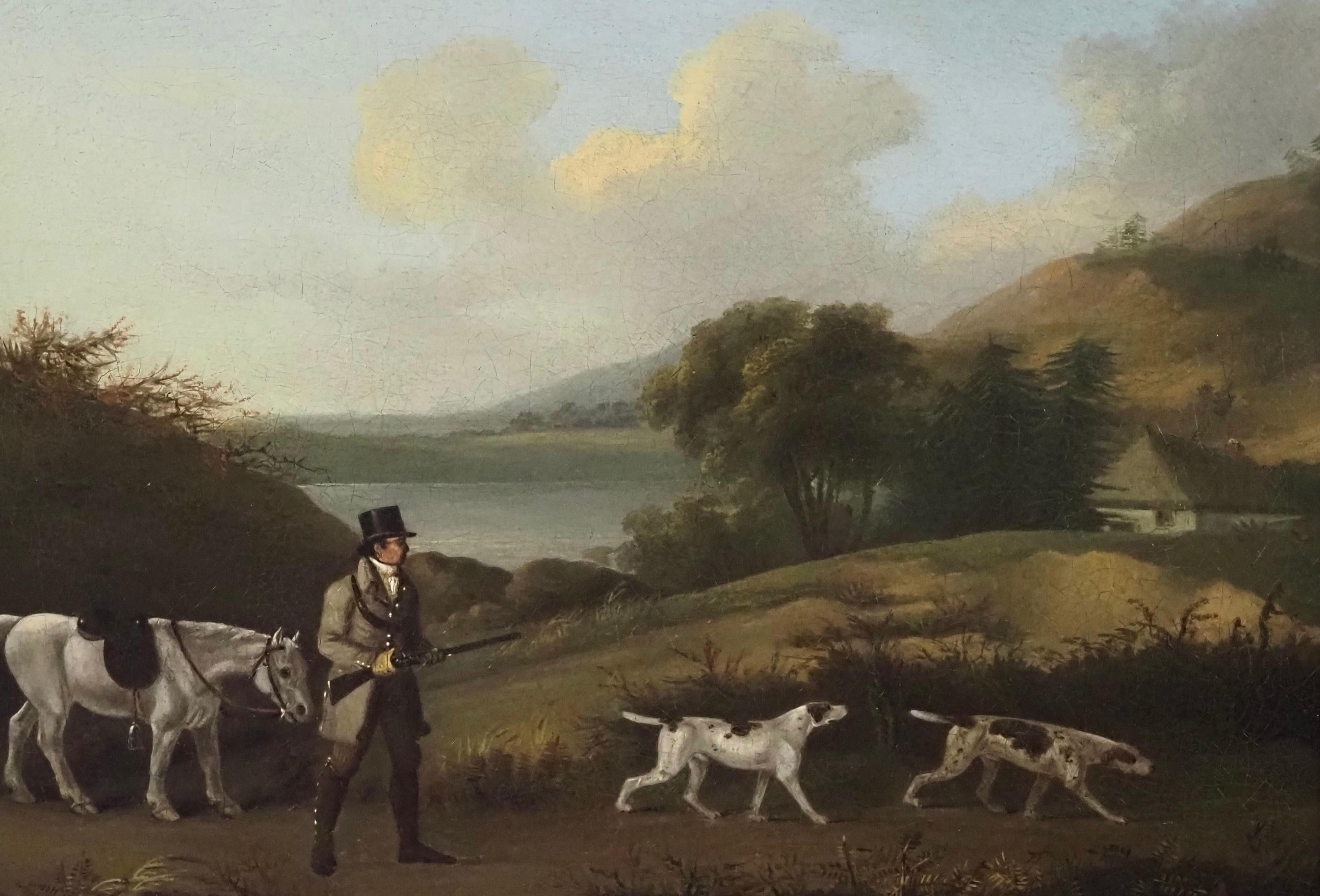 A Gentleman shooting in a landscape with a horse and pointers - Painting by John Francis Sartorius