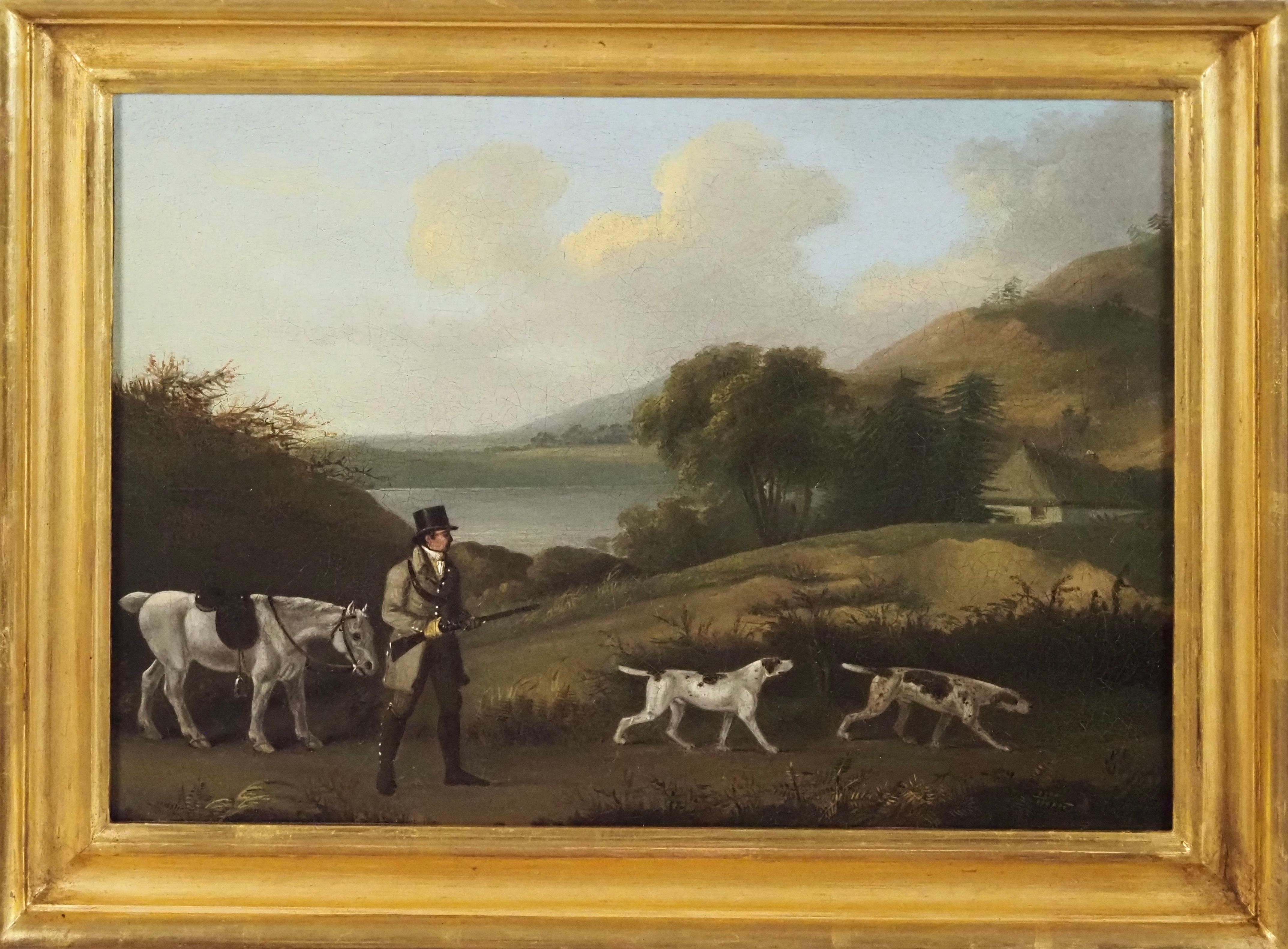 John Francis Sartorius Animal Painting - A Gentleman shooting in a landscape with a horse and pointers