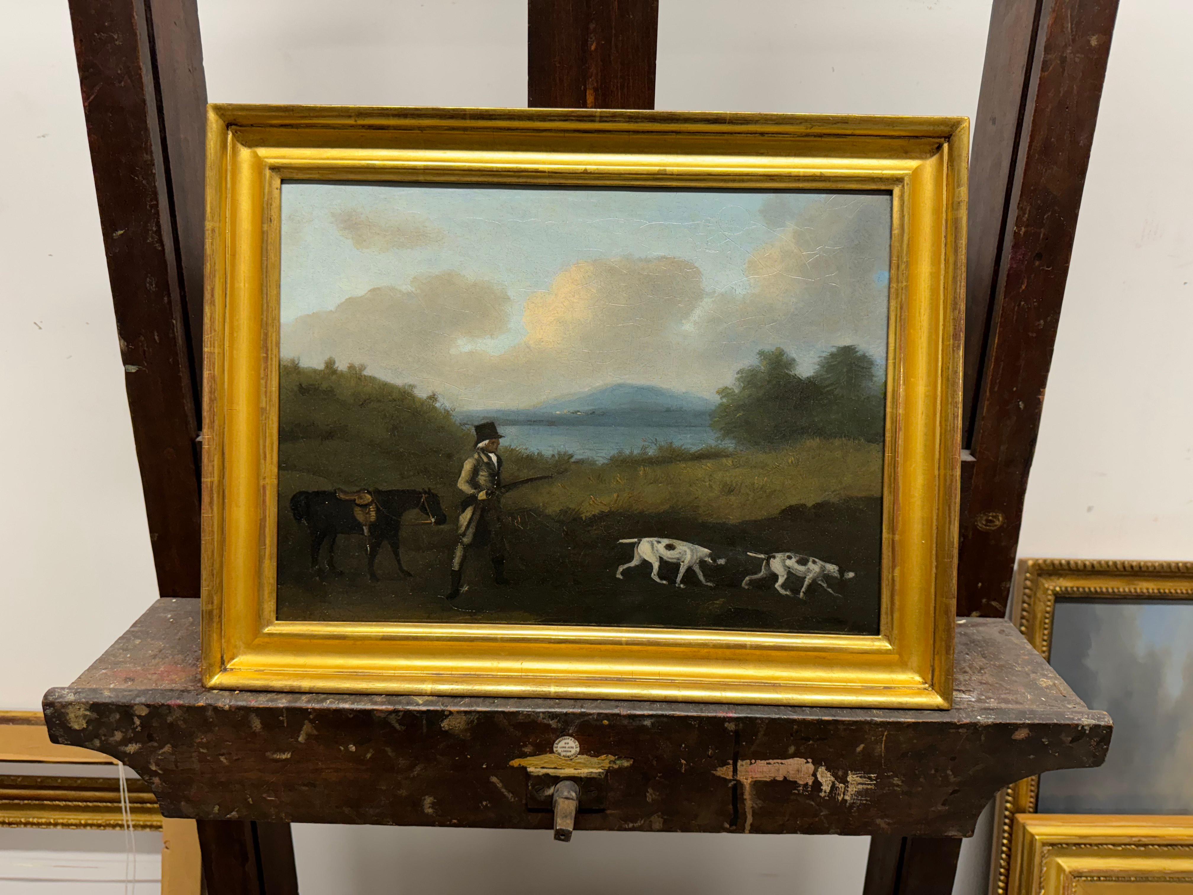 A Gentleman shooting in a landscape with a horse and spaniels - Painting by John Francis Sartorius