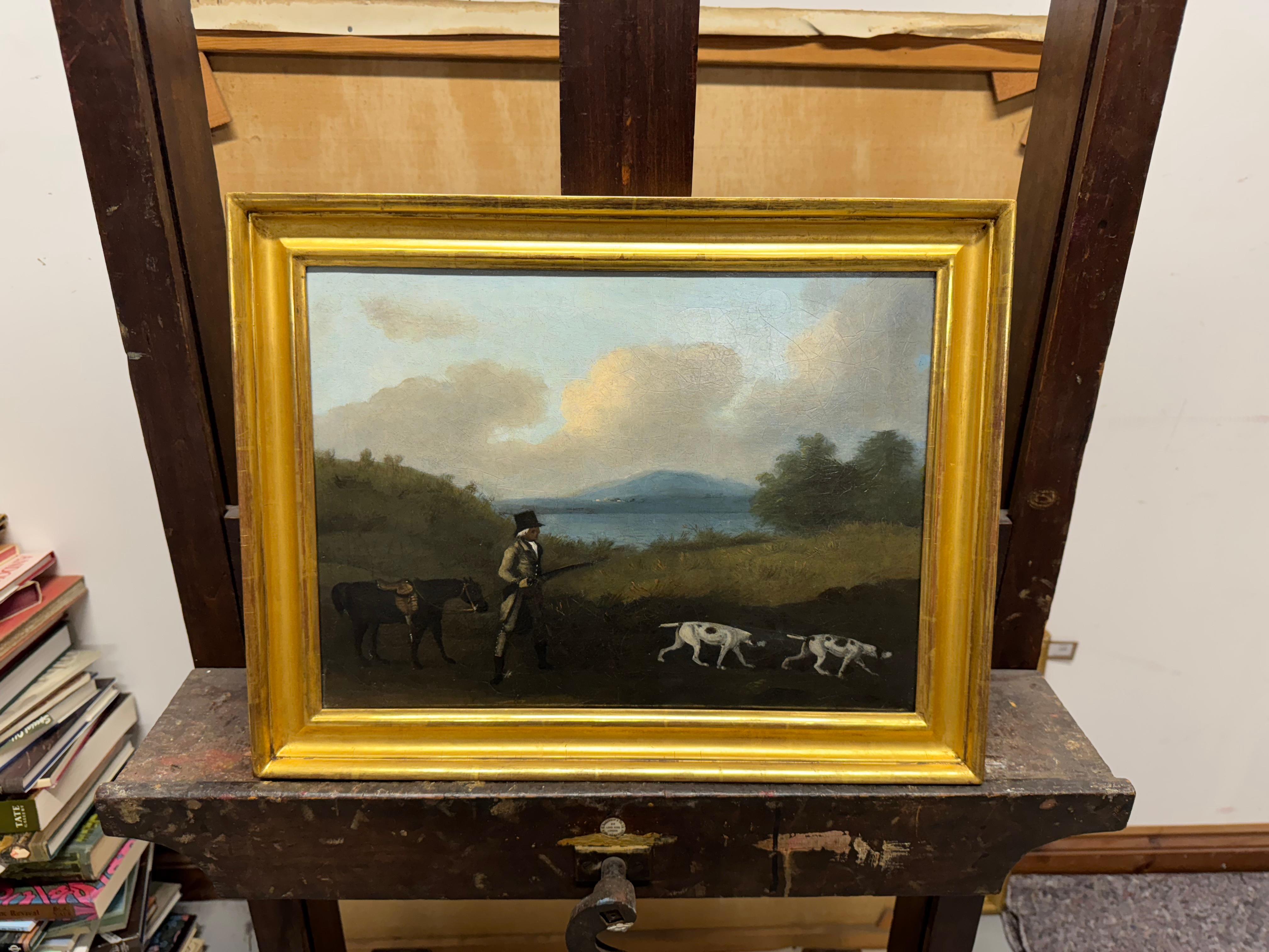 John Francis Sartorius (1775-1831)
A Gentleman shooting in a landscape with a horse and spaniels
Oil on canvas
Canvas Size 11 1/2 x 16 in
Framed Size 13 1/2 x 17 in

John Francis Sartorius was the elder son of John Nost Sartorius, and like his