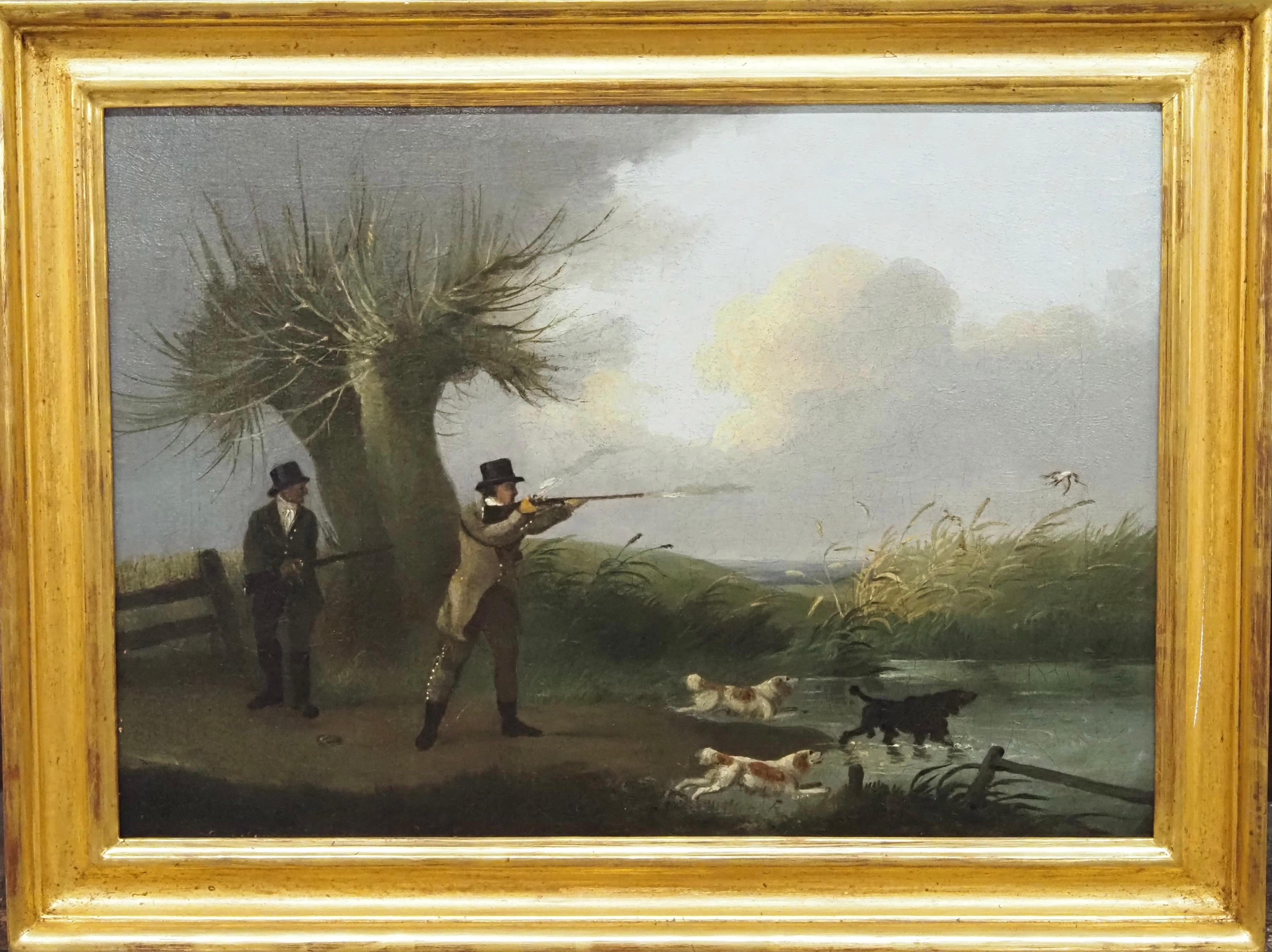 John Francis Sartorius Animal Painting - Two Gentleman duck shooting over spaniels