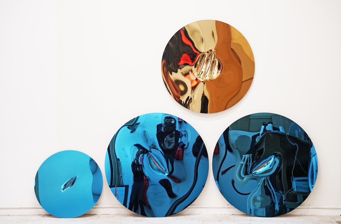 Assiette de miroir carrée en acier vert de John Franzen avec découpe à l'axe 60 x 60 cm en vente 11