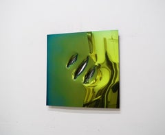 Green square steel mirror plate by John Franzen with Ax cuts 60 x 60 cm
