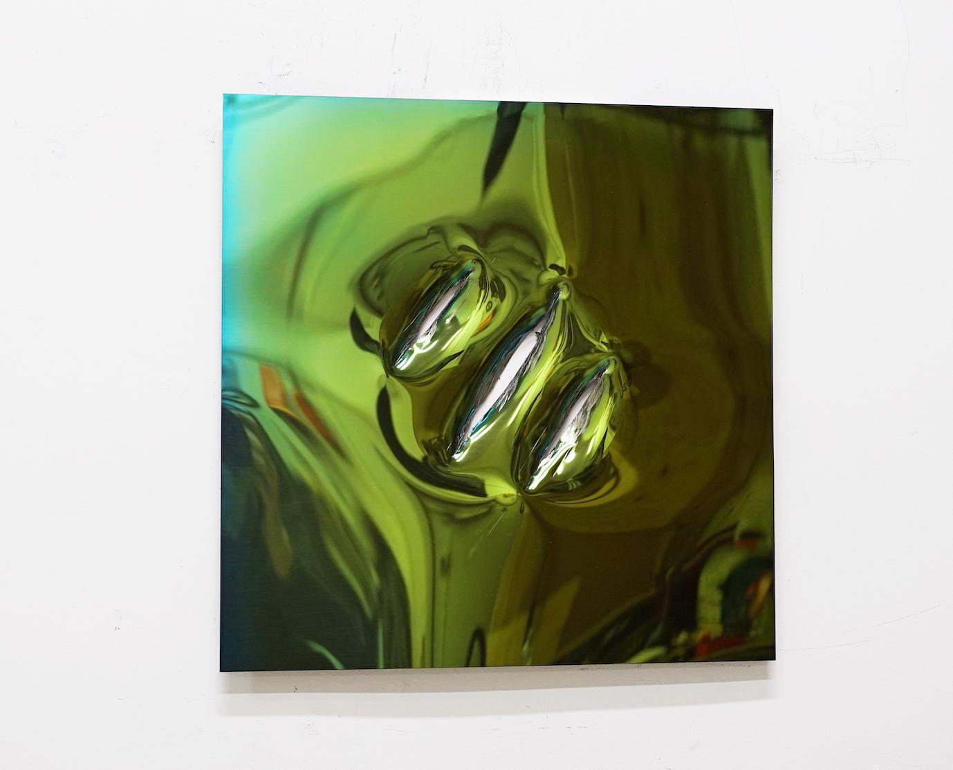 Assiette de miroir carrée en acier vert de John Franzen avec découpe à l'axe 60 x 60 cm en vente 2