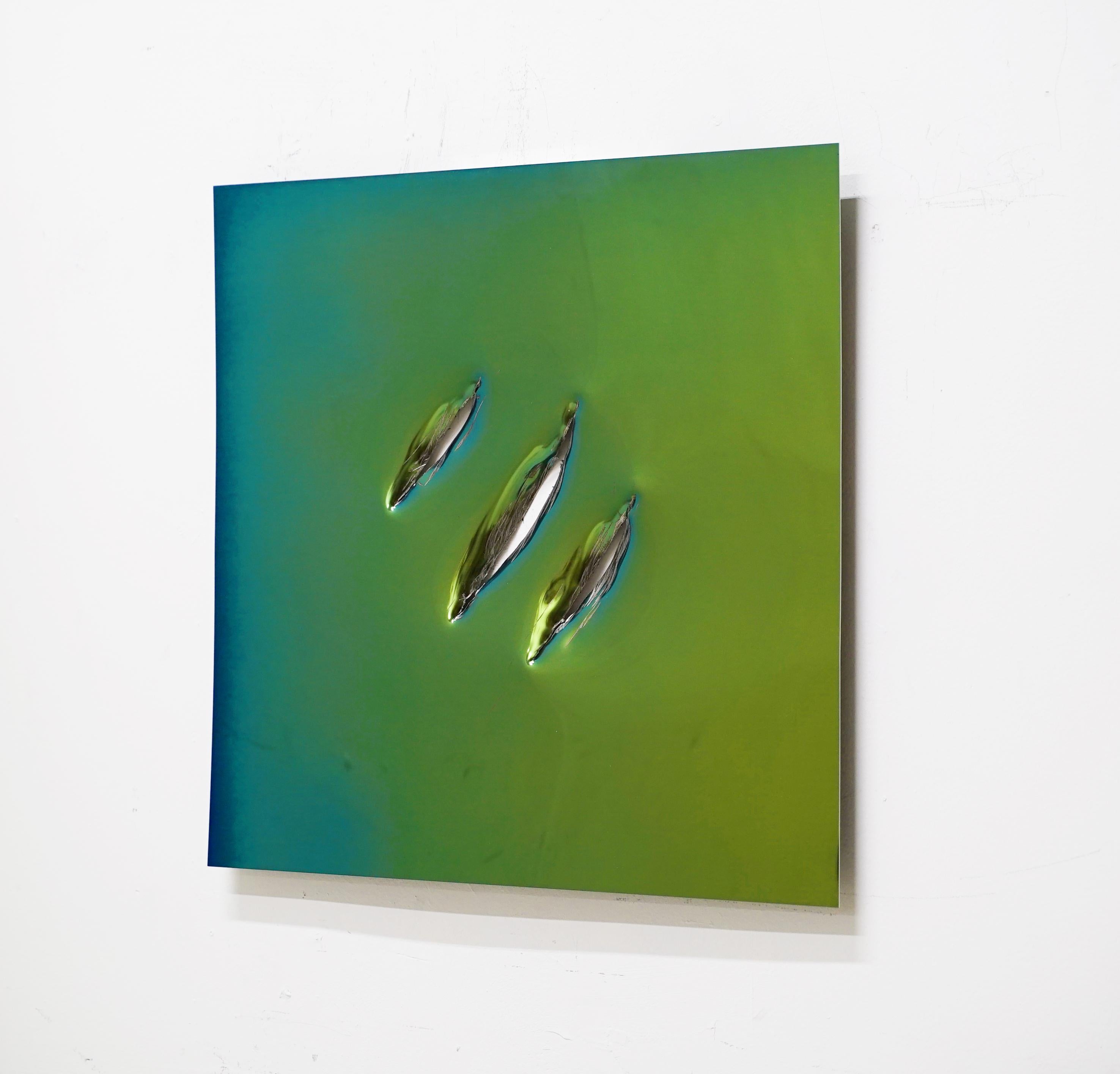 Assiette de miroir carrée en acier vert de John Franzen avec découpe à l'axe 60 x 60 cm en vente 4