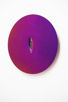 Pink round steel mirror plate by John Franzen 58 cm Ø "Creation is destruction"