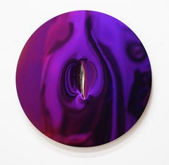 Pink round steel mirror plate by John Franzen 58 cm Ø "Creation is destruction"