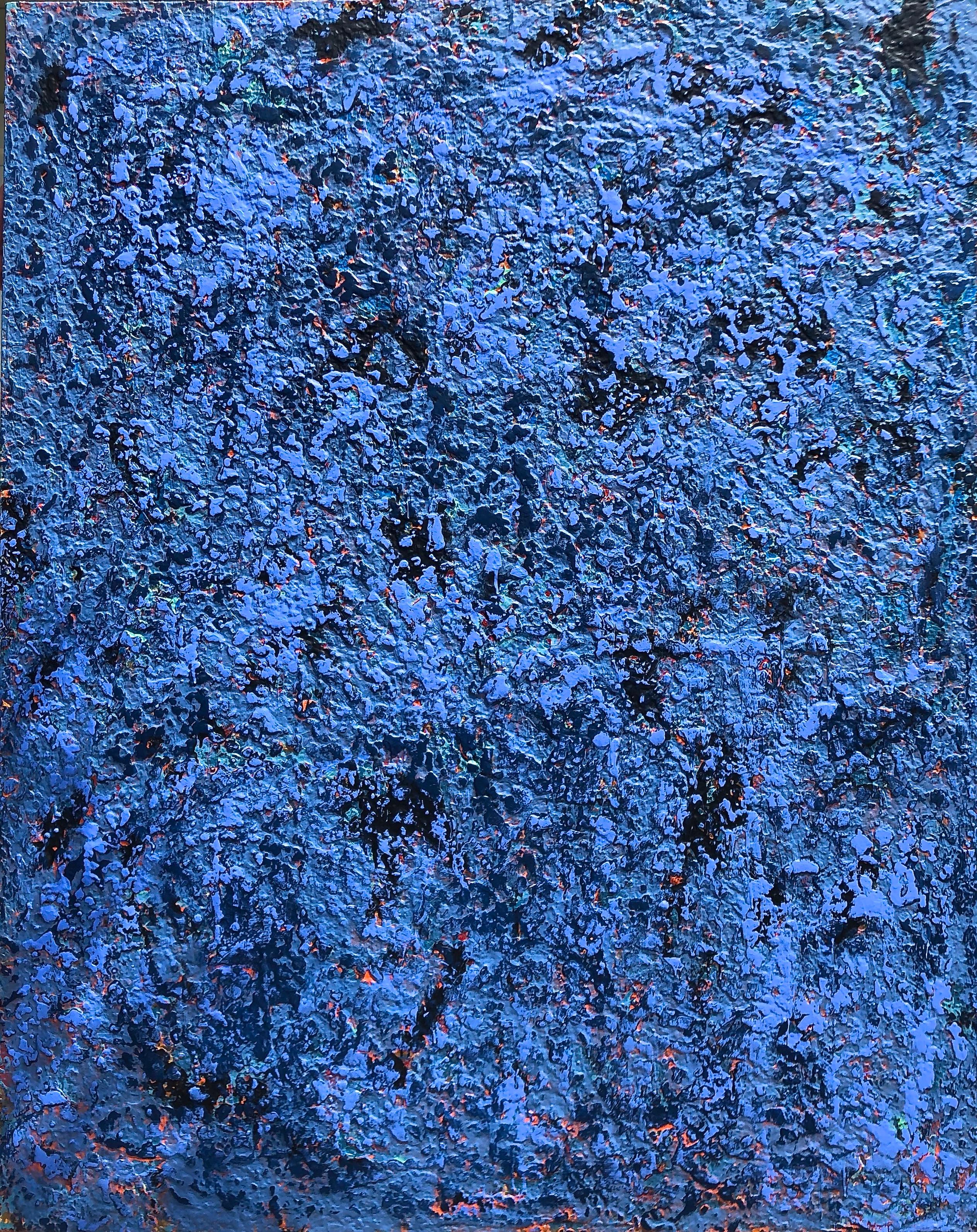 Blue rain large contemporary abstract.
 Multi-layers of paint with a thick texture of dripped acrylic on canvas.
John Frates is an American artist born in 1943. John has been painting full time for the last 18 years, he has exhibited his paintings