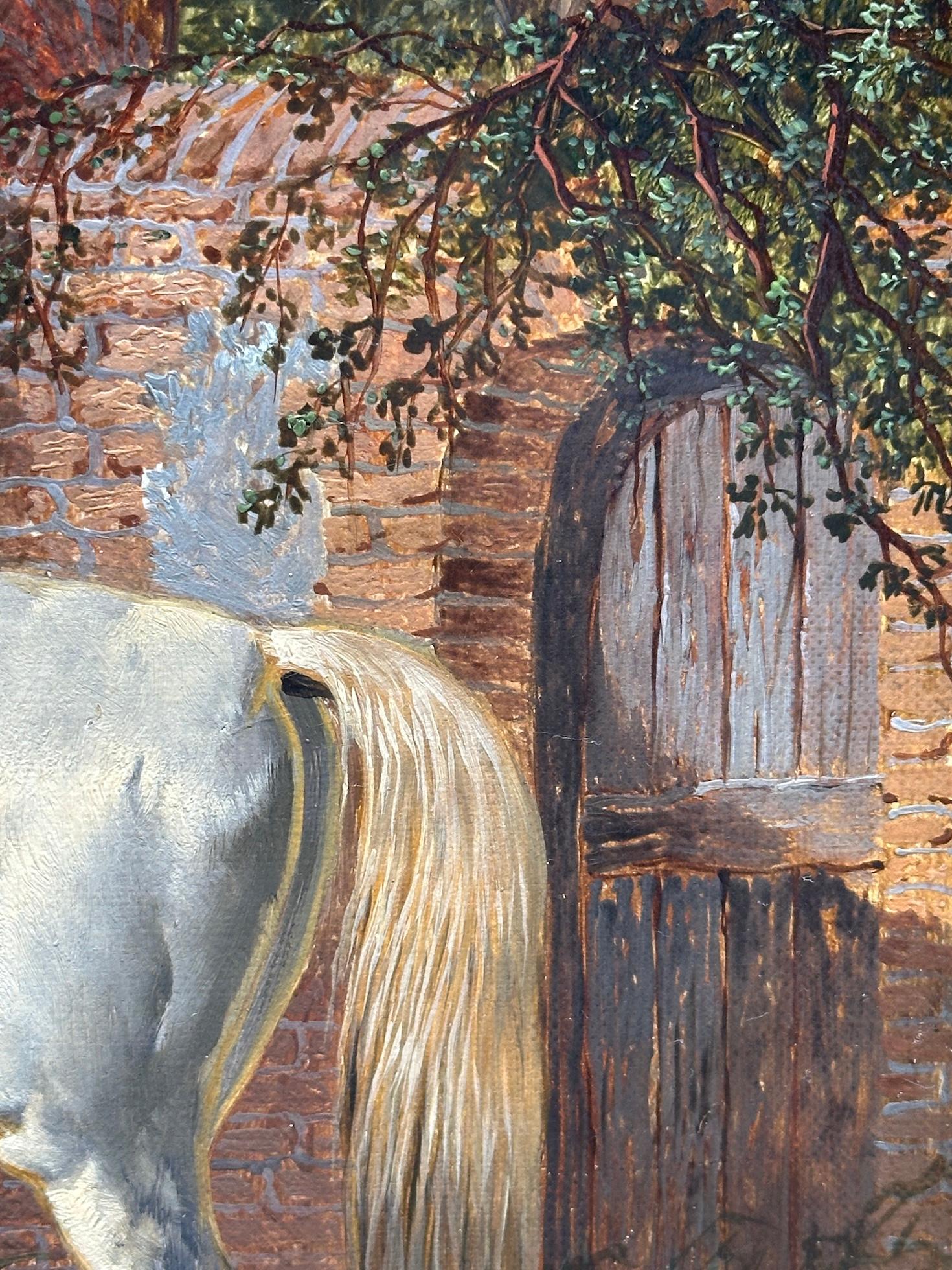 Corral inglés del siglo XIX, gallinas, caballo, burro y cabras en un paisaje - Painting Victoriano de John Frederick Herring Jr.