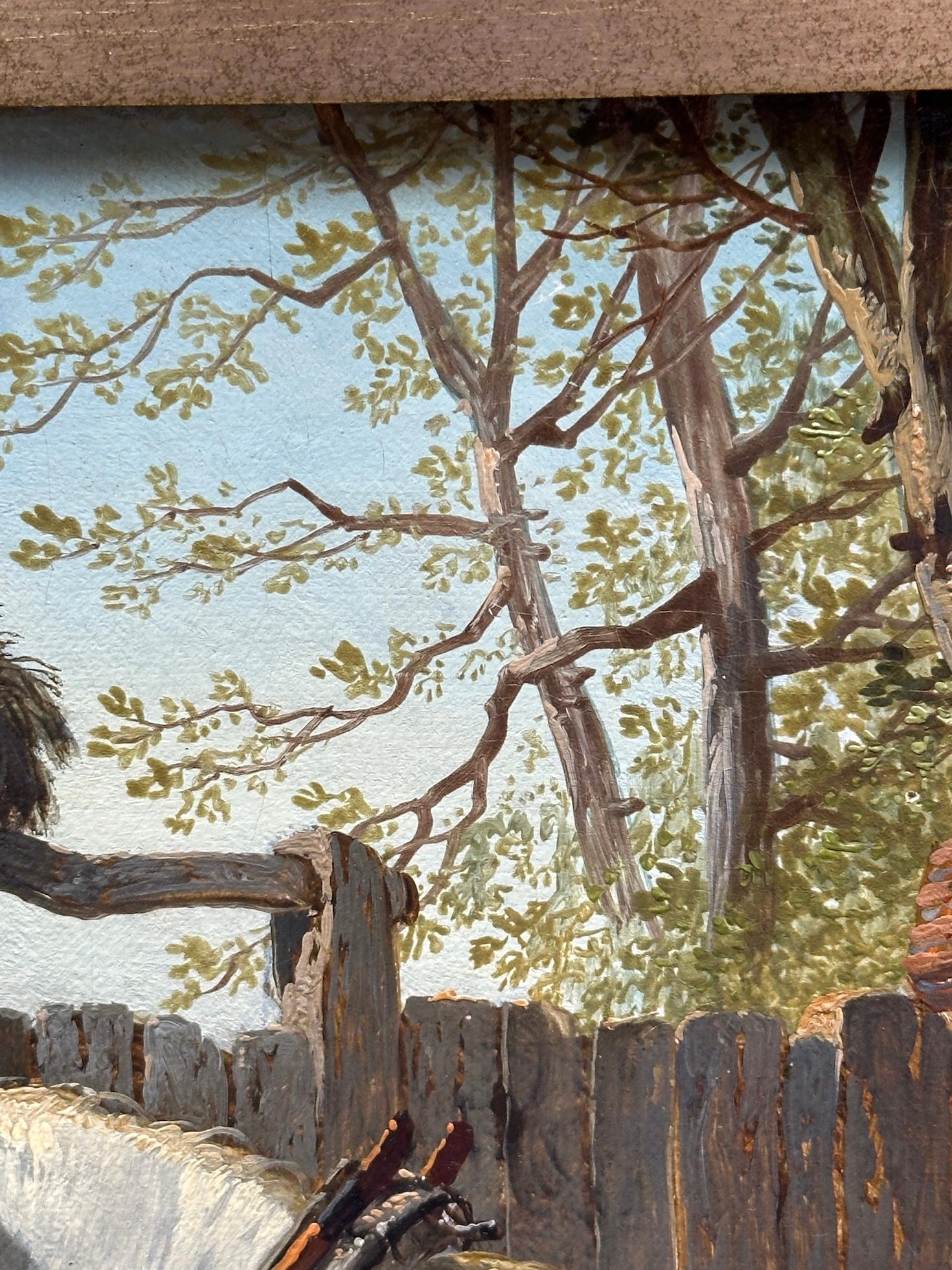 Corral inglés del siglo XIX, gallinas, caballo, burro y cabras en un paisaje en venta 2