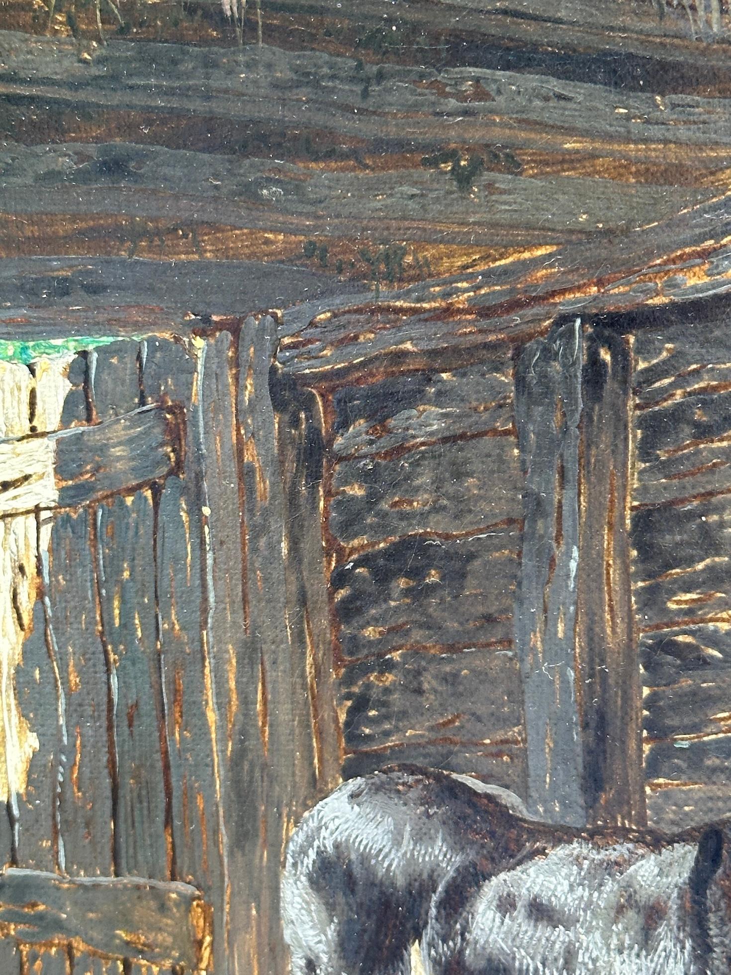 Corral inglés del siglo XIX, gallinas, caballo, burro y cabras en un paisaje en venta 4