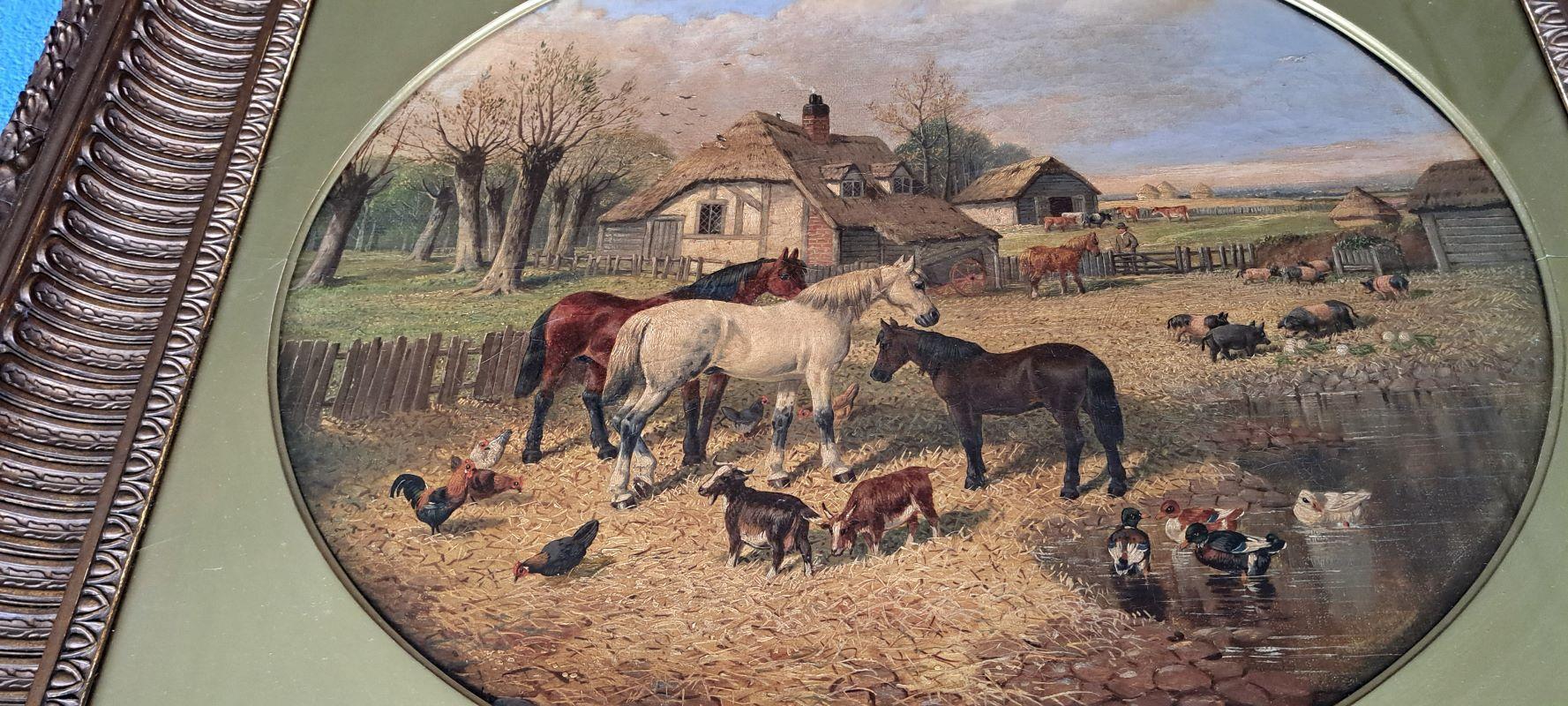 Paesaggio del XIX secolo scena di aia cavalli pittura ad olio John Frederick Herring in vendita 5
