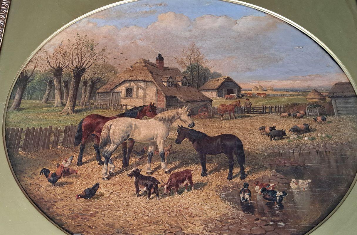 Paesaggio del XIX secolo scena di aia cavalli pittura ad olio John Frederick Herring in vendita 6