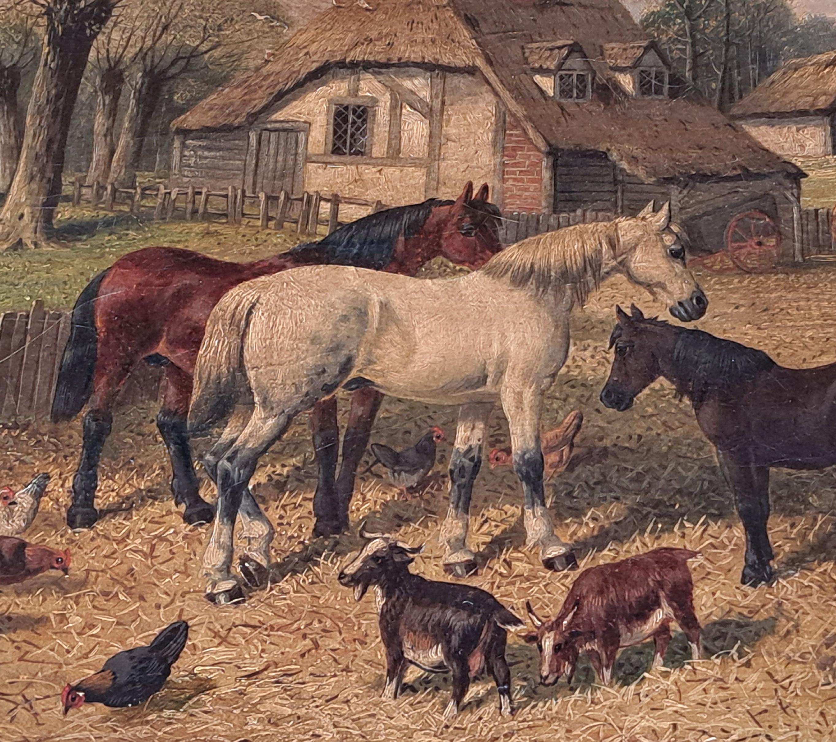 Paesaggio del XIX secolo scena di aia cavalli pittura ad olio John Frederick Herring - Painting di John Frederick Herring Jr.