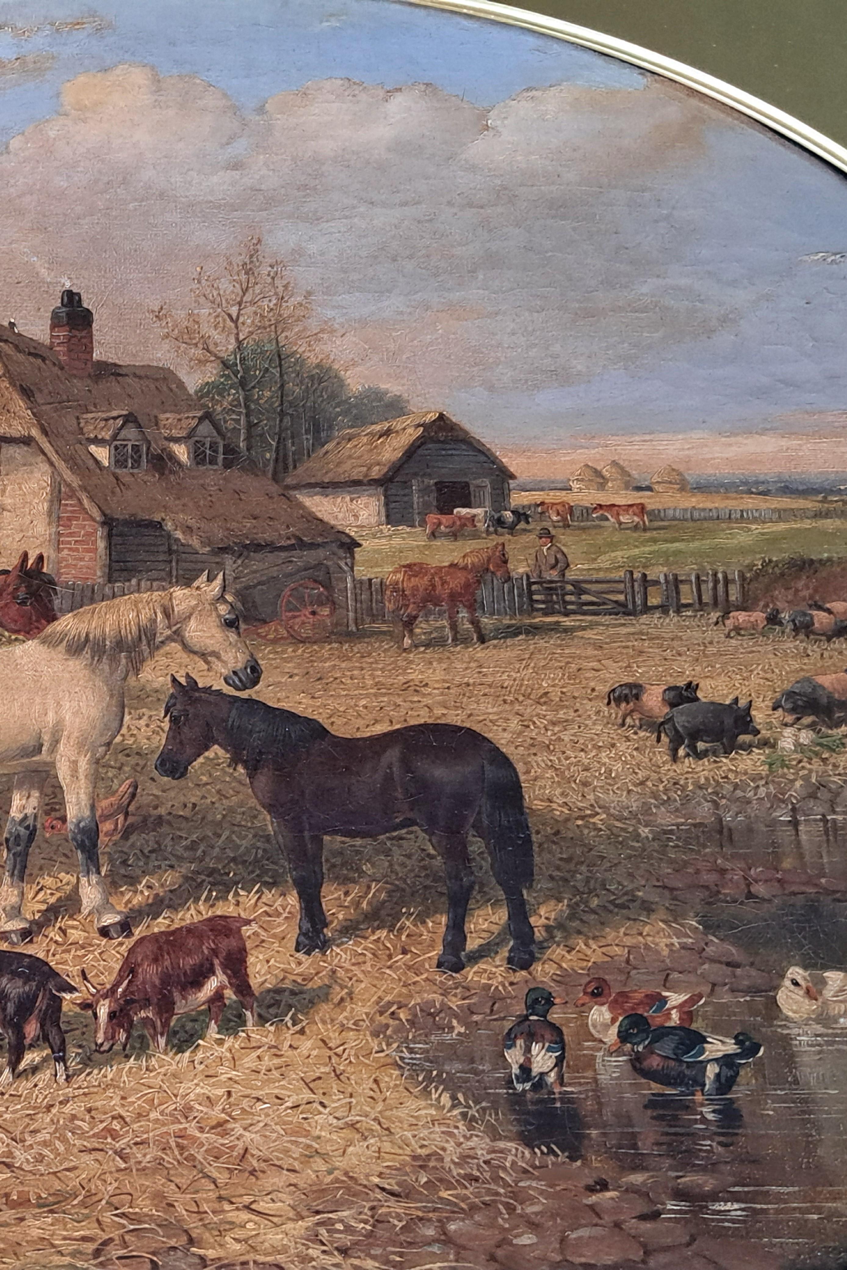 Paesaggio del XIX secolo scena di aia cavalli pittura ad olio John Frederick Herring in vendita 1