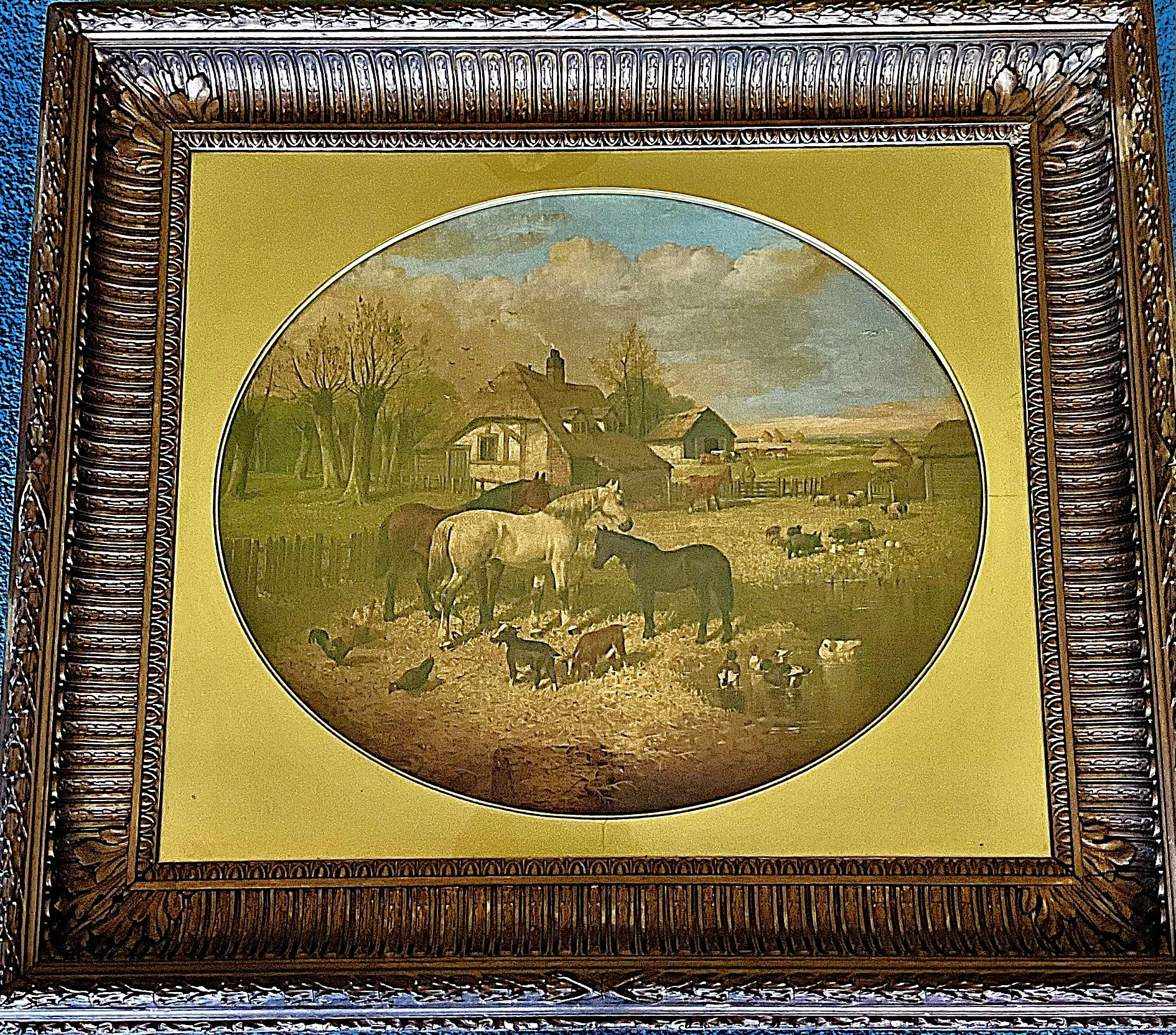 Paisaje del siglo XIX escena de corral caballos pintura al óleo John Frederick Herring