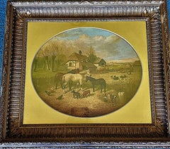 Paesaggio del XIX secolo scena di aia cavalli pittura ad olio John Frederick Herring