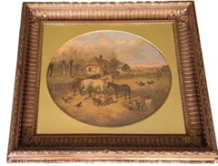 Paesaggio del XIX secolo scena di aia cavalli pittura ad olio John Frederick Herring