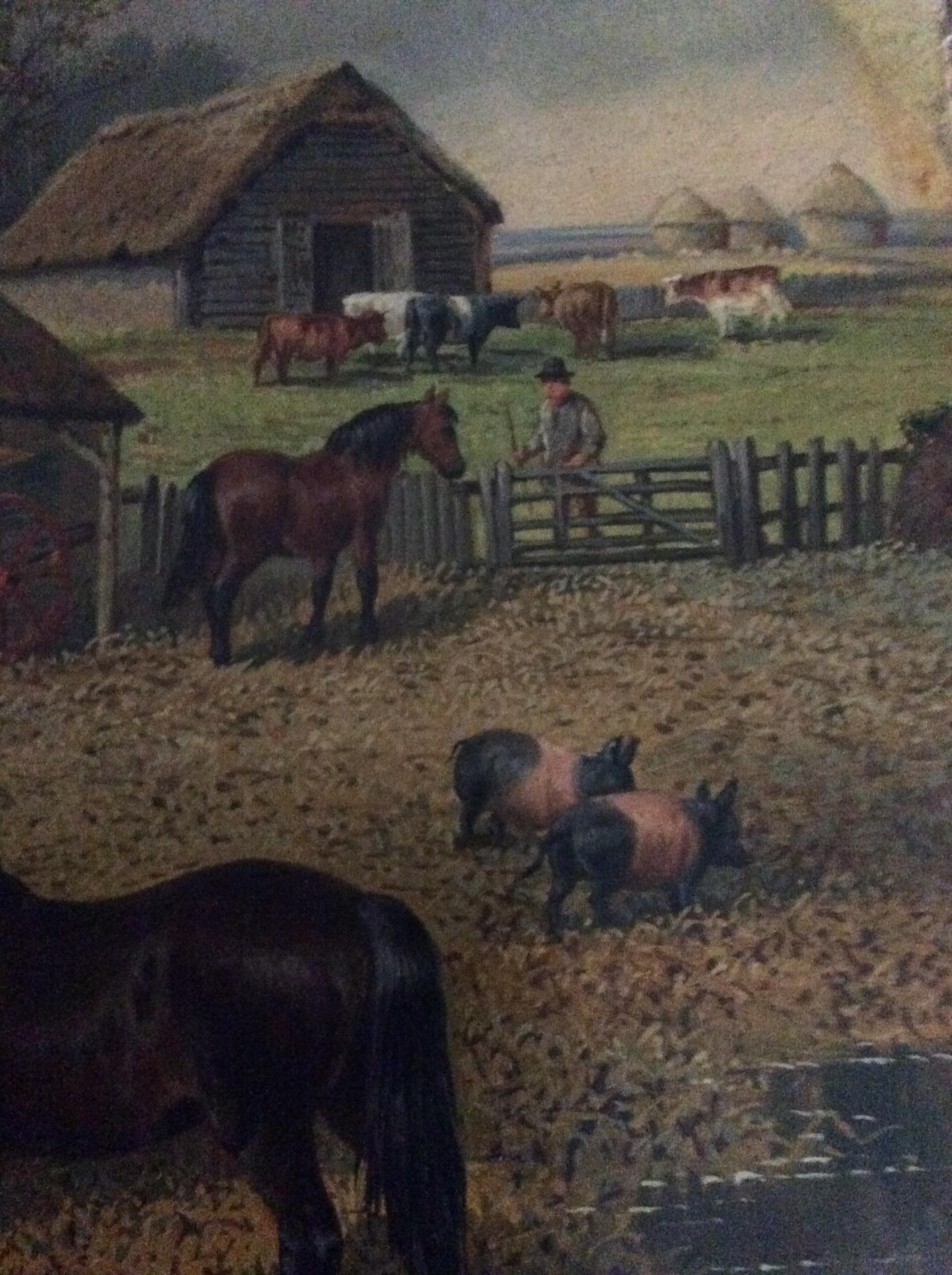 19th century landscape painting- country, horses, pigs, poultry,  j f herring jr im Angebot 4
