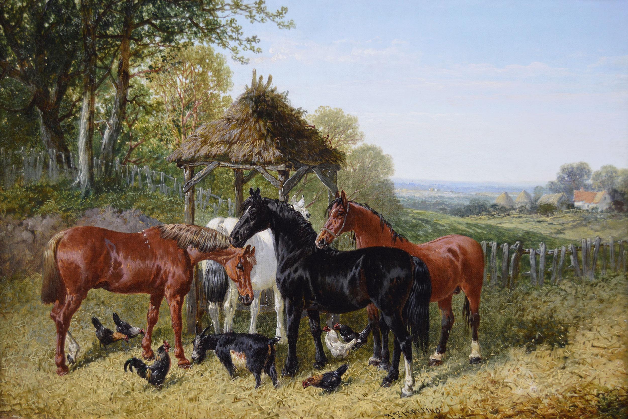 **PLEASE NOTE: EACH PAINTING INCLUDING THE FRAME MEASURES 15.25 INCHES X 20.75 INCHES**

John Frederick Herring Jnr
British, (c1820-1907)
Farmyard Scene with Horses, Poultry, Pigs & Cattle & Farmyard Scene with Horses, Poultry & a Goat
Oil on