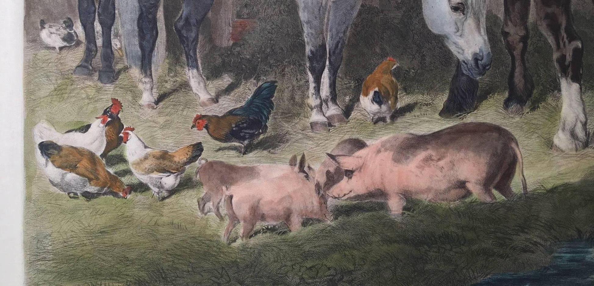 An English Farmyard - Gray Animal Painting by John Frederick Herring Jr.