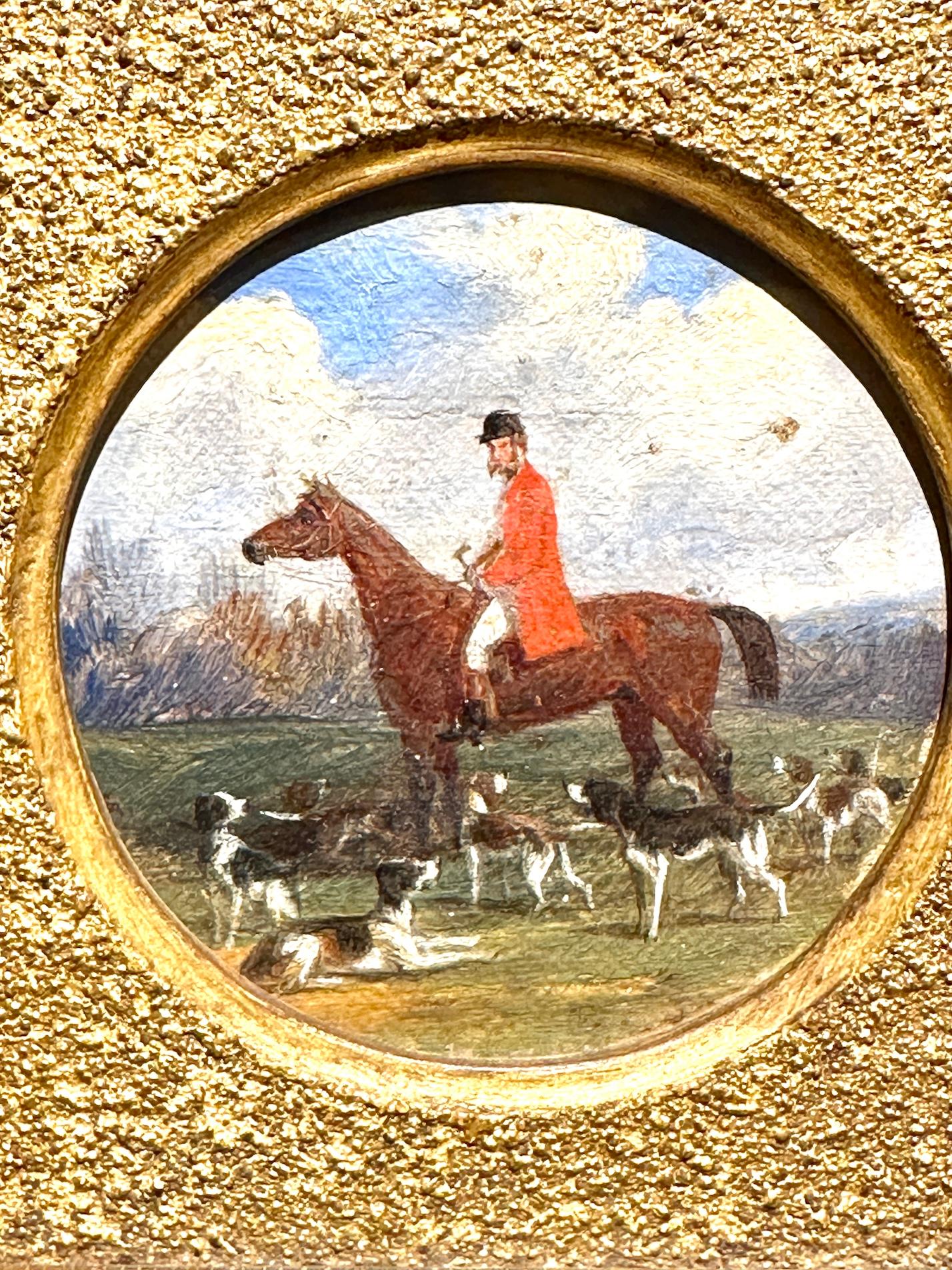 Ancienne Angleterre du 19ème siècle, paire de chasseurs chevauchant des chiens dans un paysage - Victorien Painting par John Frederick Herring Jr.