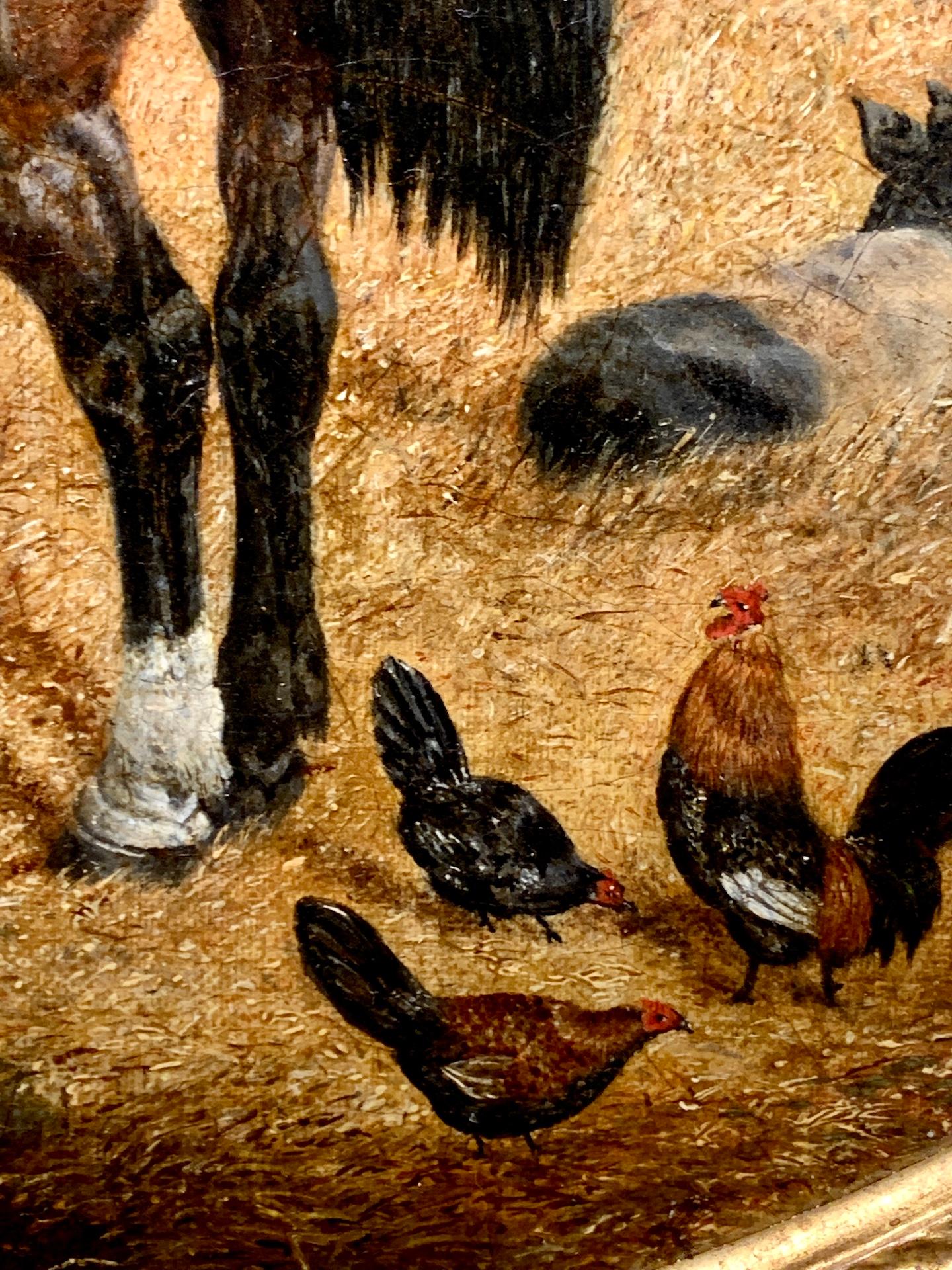 John Frederick Herring Junior, 

Antique English Victorian 19th-century Farmyard scene with a  Horse, Pigs, and chickens in an extensive landscape.

John Frederick Herring Jnr. was a painter of sporting and animal subjects in oil and watercolor. His